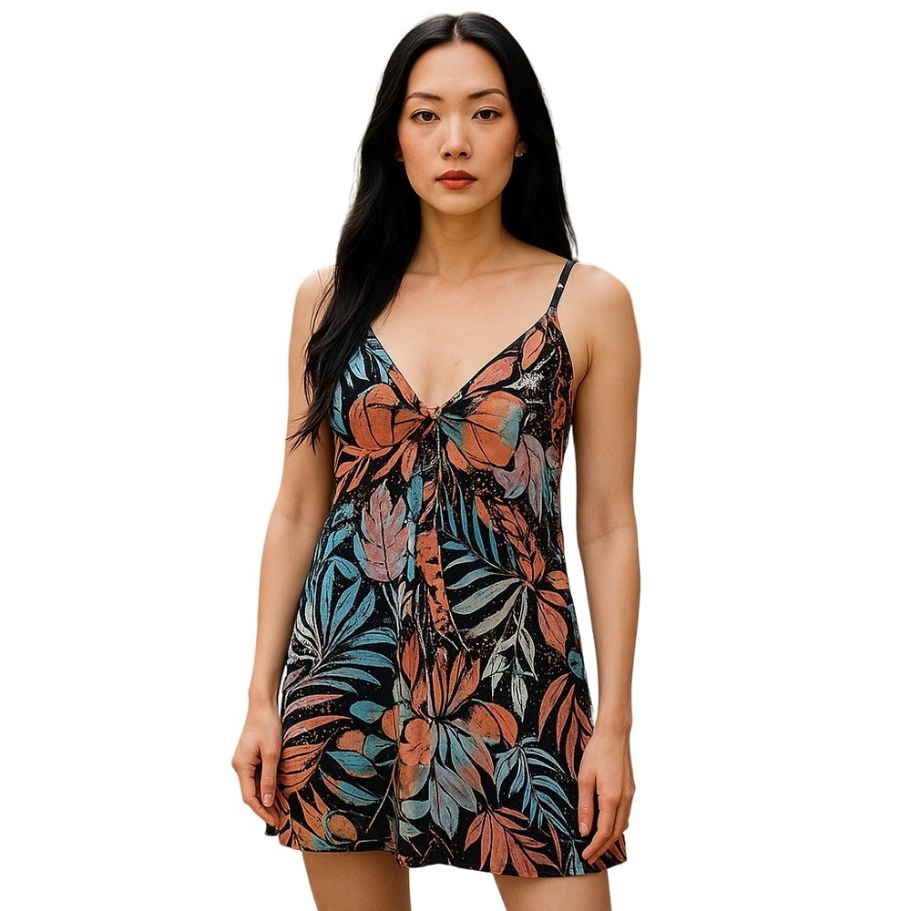 Patrons Of Peace Small Babydoll Tropical Multicolored Floral Vacation Mini Dress - Picture 1 of 14